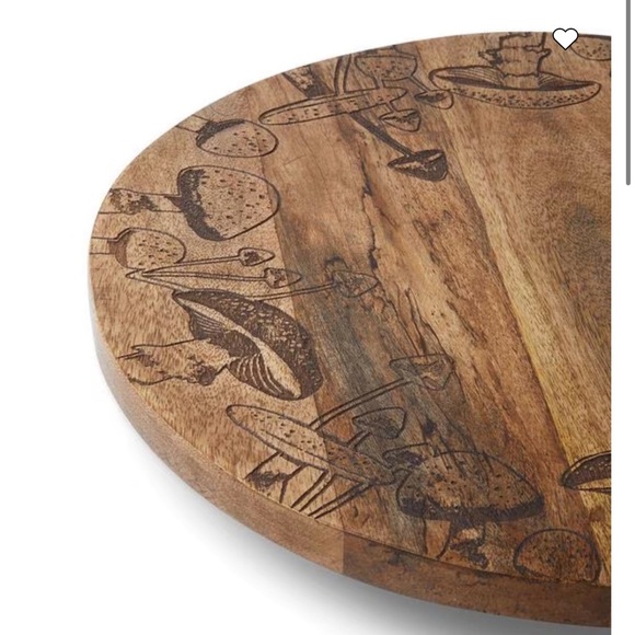 Wooden Mushroom Engraved Lazy Susan Serving Platter, New - Picture 3 of 5